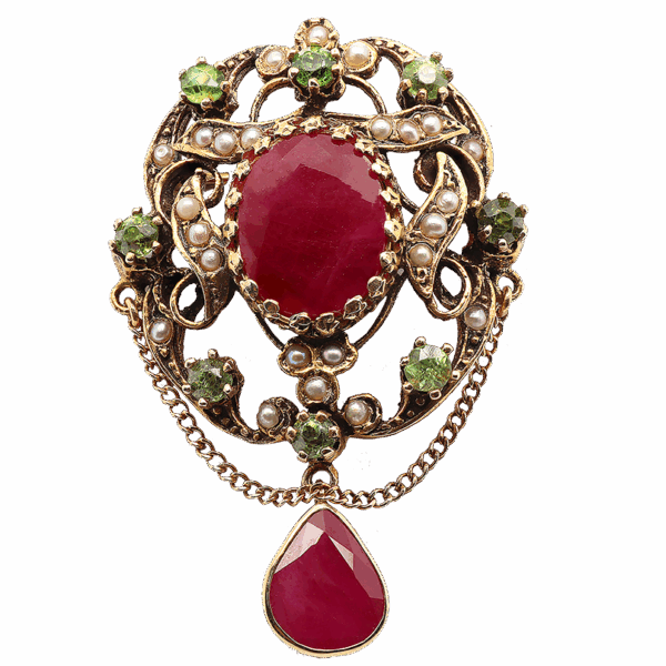 "Elaborate" Antique Ruby Pin and Pendant