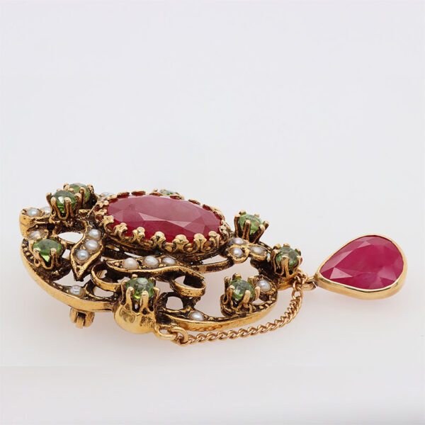 "Elaborate" Antique Ruby Pin and Pendant - Image 3