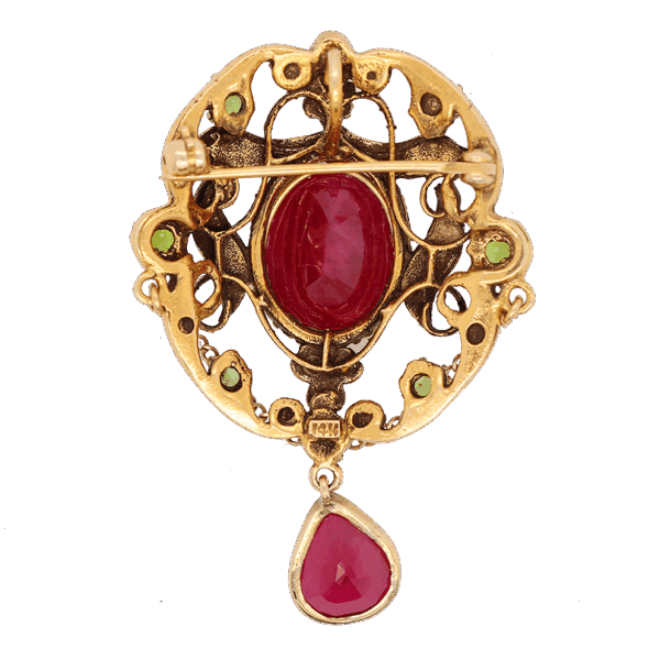 "Elaborate" Antique Ruby Pin and Pendant - Image 2
