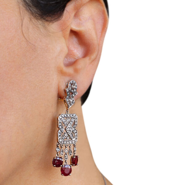 "Two-Toned Treasure" Antique Ruby and Diamond Earrings - Image 3