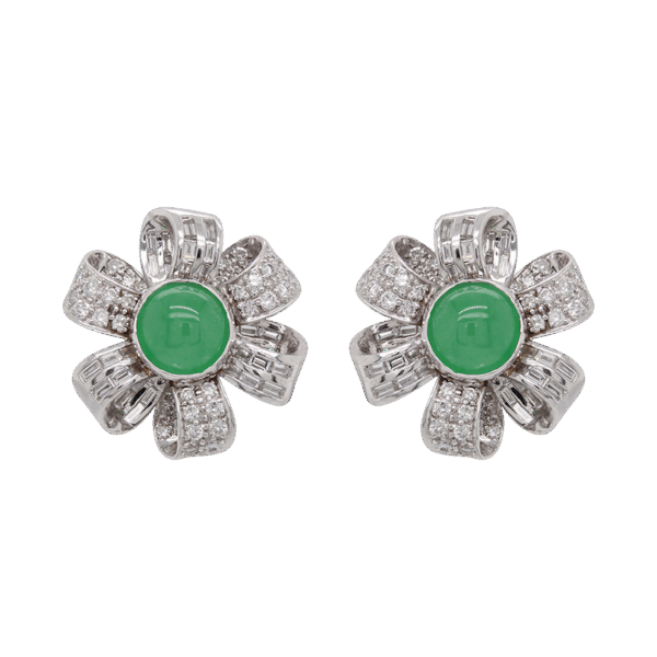 "Platinum Ribbon" Vintage Jade Earrings