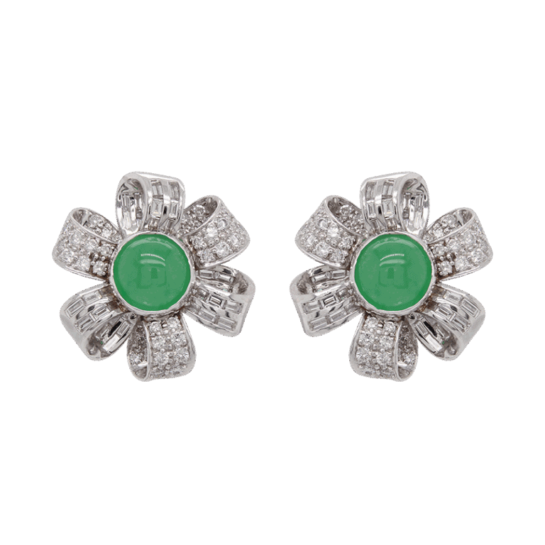 "Platinum Ribbon" Vintage Jade Earrings