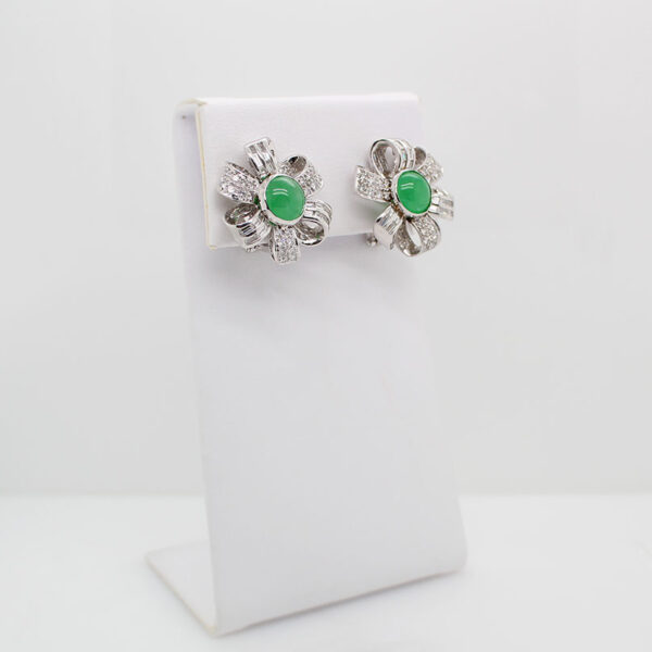 "Platinum Ribbon" Vintage Jade Earrings - Image 3