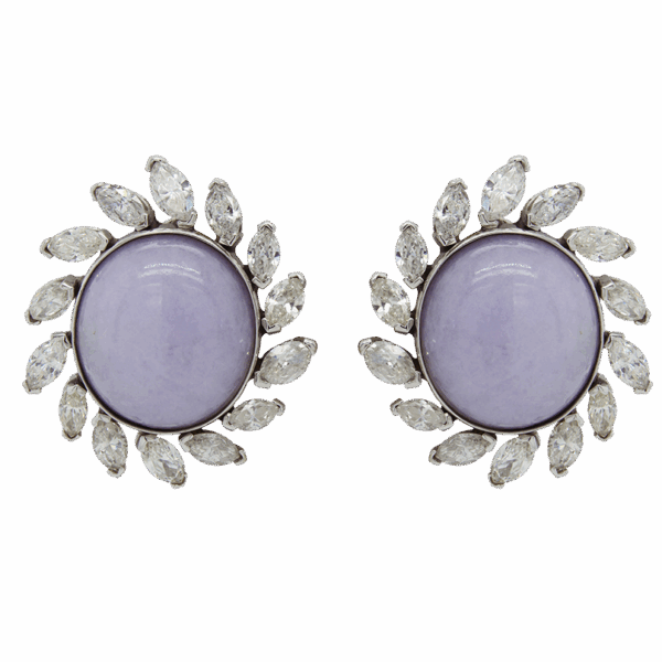"Lavender Florals" Estate Jade and Diamond Earrings