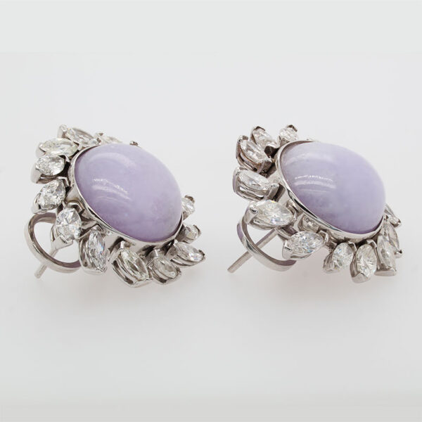 "Lavender Florals" Estate Jade and Diamond Earrings - Image 2