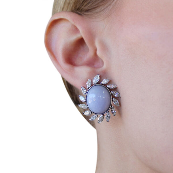 "Lavender Florals" Estate Jade and Diamond Earrings - Image 3