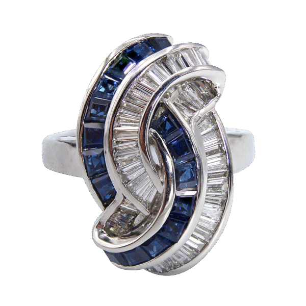 "Diamond Swirl" Art Deco Sapphire Ring