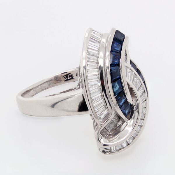 "Diamond Swirl" Art Deco Sapphire Ring - Image 2
