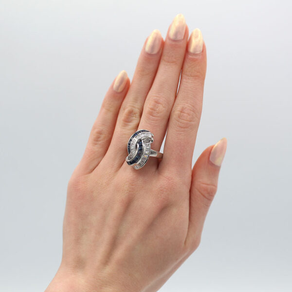 "Diamond Swirl" Art Deco Sapphire Ring - Image 3