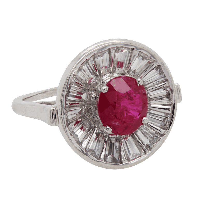 "Platinum Halo" Art Deco Ruby Ring