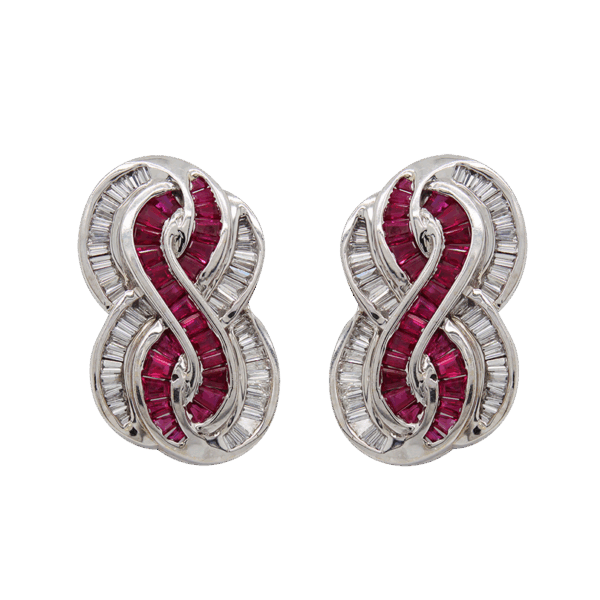 "Cherry Swirl" Art Deco Ruby Earrings