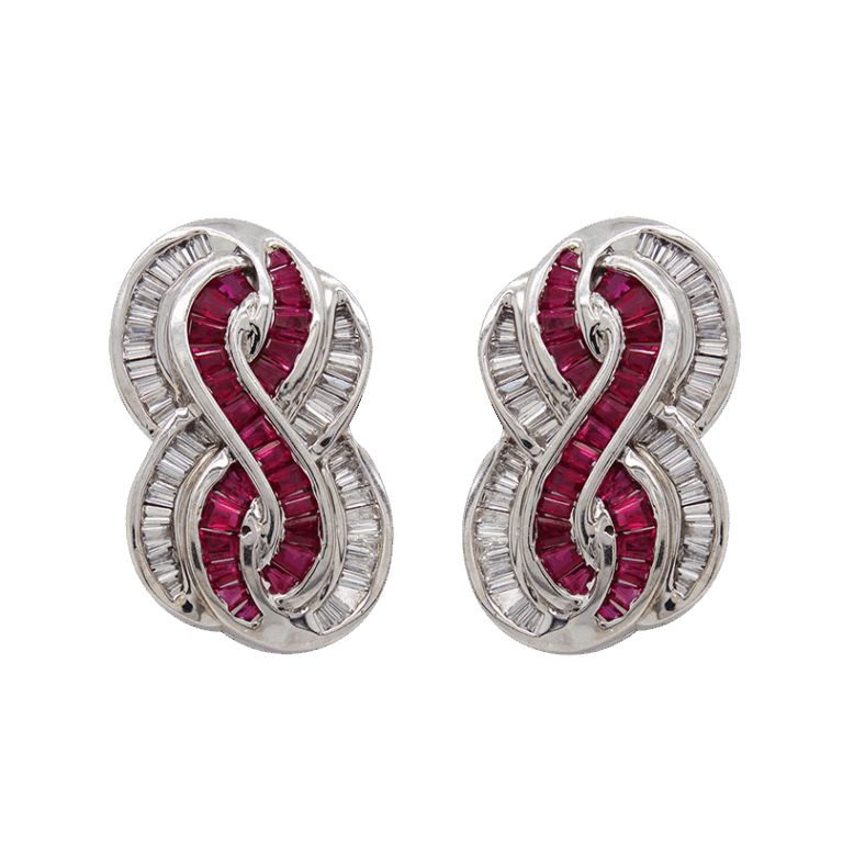 "Cherry Swirl" Art Deco Ruby Earrings