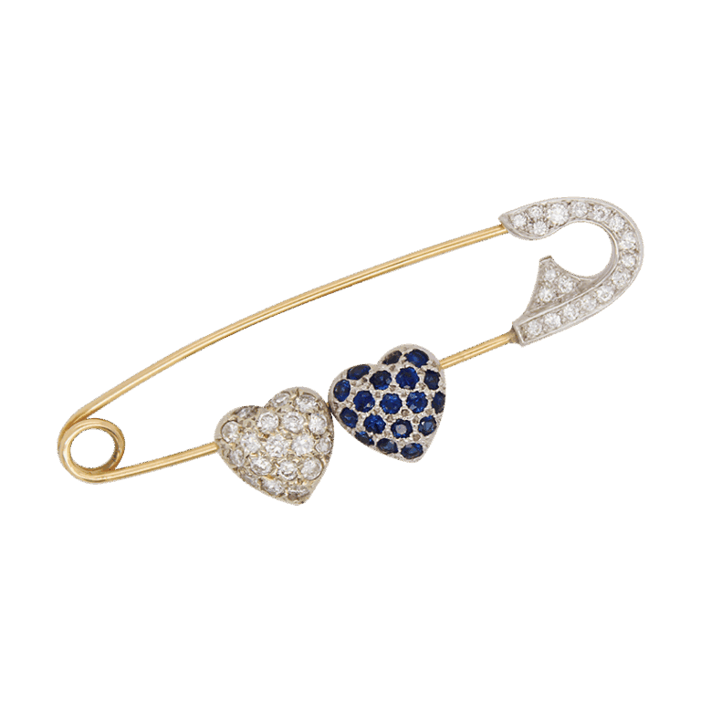 "Diamond Adoration" Estate Heart Safety Pin