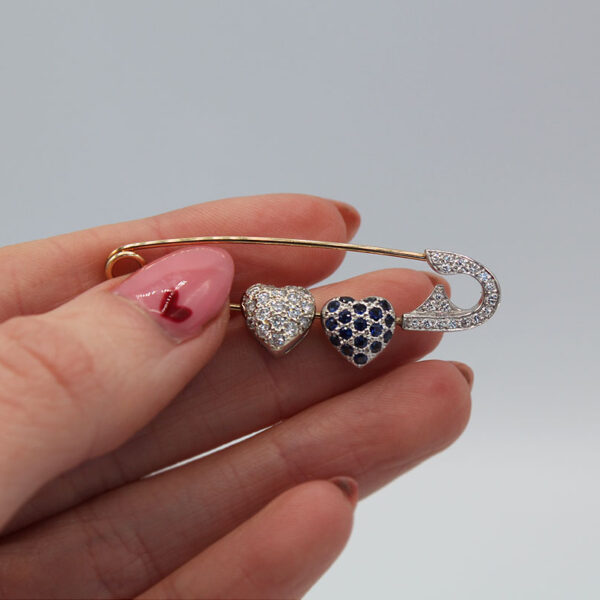 "Diamond Adoration" Estate Heart Safety Pin - Image 3