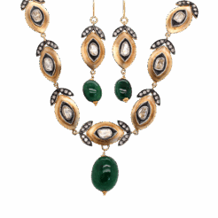 "Golden Leaves" Victorian Diamond and Emerald Set