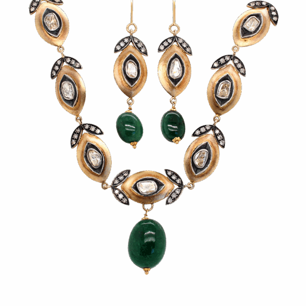 "Golden Leaves" Victorian Diamond and Emerald Set