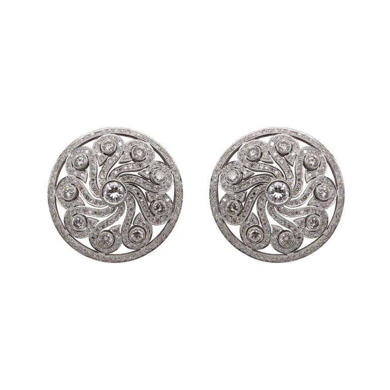 "Encircled Swirls" Vintage Diamond Earrings