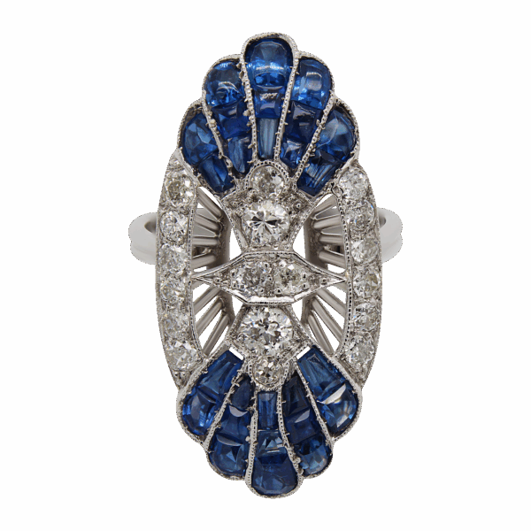 "Peacock" Art Deco Sapphire and Diamond Ring