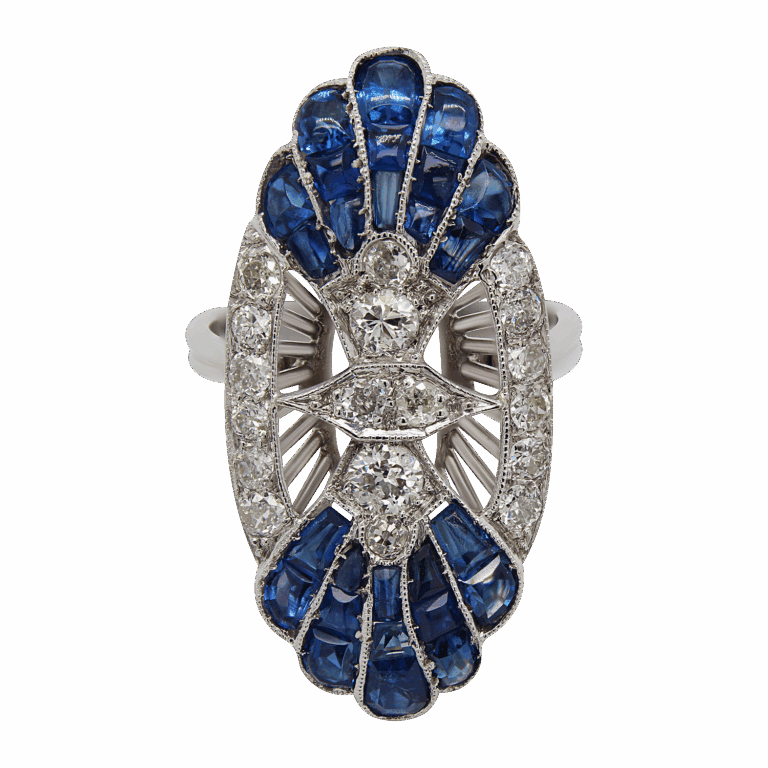 "Peacock" Art Deco Sapphire and Diamond Ring