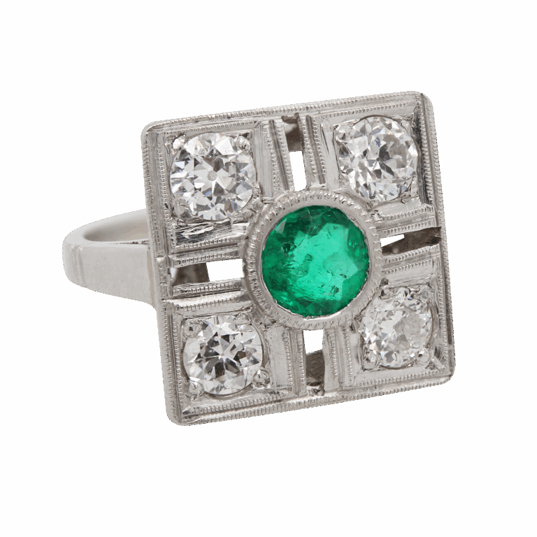 "Love Affair" Art Deco Emerald Ring