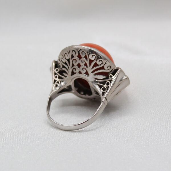 "Ornate" Art Deco Coral Ring and Earring Set - Image 3