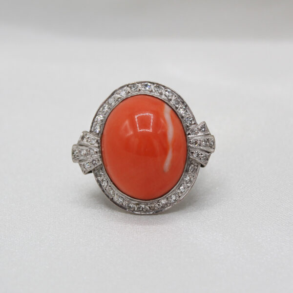 "Ornate" Art Deco Coral Ring and Earring Set - Image 4