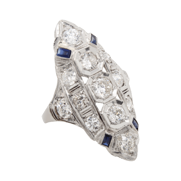 "Sapphire Sparkle" Art Deco Diamond Ring
