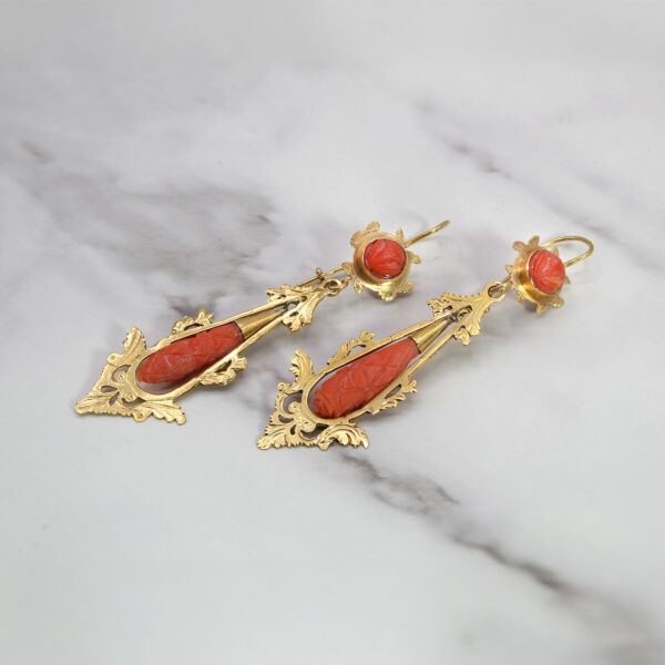 "Roses" Victorian Coral Earrings - Image 2