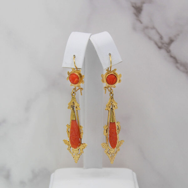 "Roses" Victorian Coral Earrings - Image 3