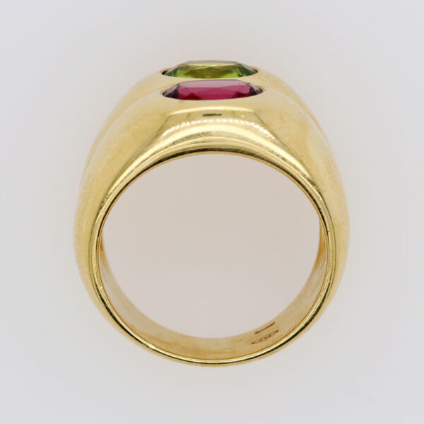 "Watermelon Sorbet" Rubellite and Peridot Ring - Image 2