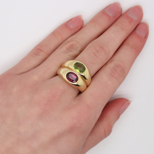 "Watermelon Sorbet" Rubellite and Peridot Ring - Image 5