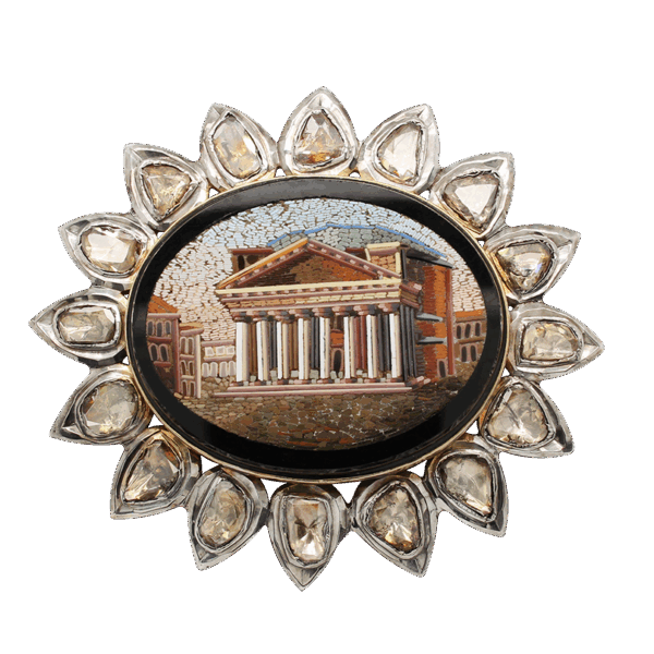 "Discover Treasure" Victorian Micro Mosaic and Diamond Pin