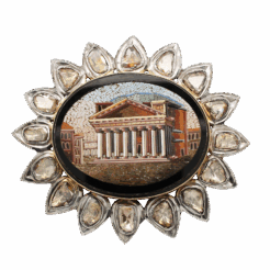 "Discover Treasure" Victorian Micro Mosaic and Diamond Pin