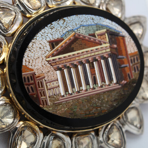 "Discover Treasure" Victorian Micro Mosaic and Diamond Pin - Image 2