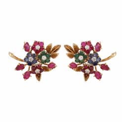"Bouquet" Antique Sapphire and Diamond Earrings