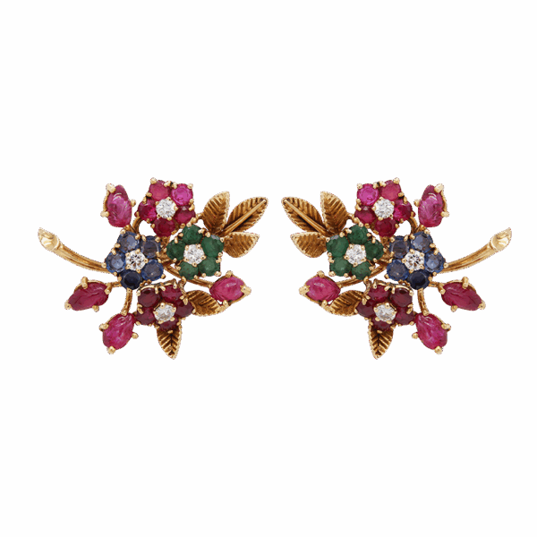"Bouquet" Antique Sapphire and Diamond Earrings