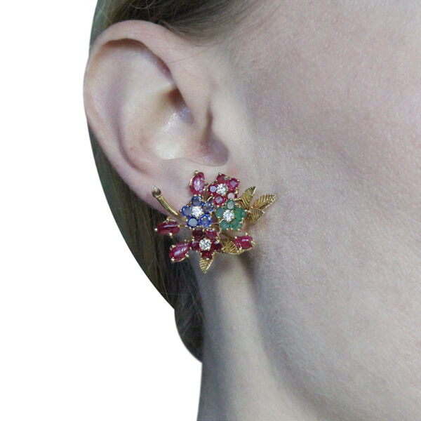 "Bouquet" Antique Sapphire and Diamond Earrings - Image 3