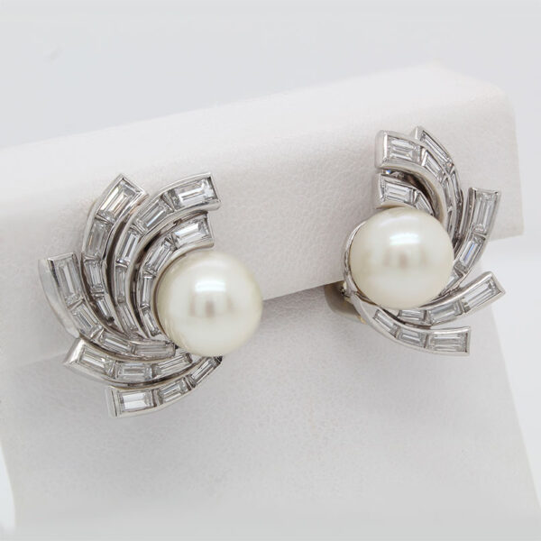 "Sparkling Spiral" Antique Pearl and Diamond Earrings - Image 2