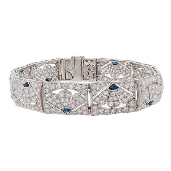 "Stunning Statement" Art Deco Diamond and Sapphire Bracelet
