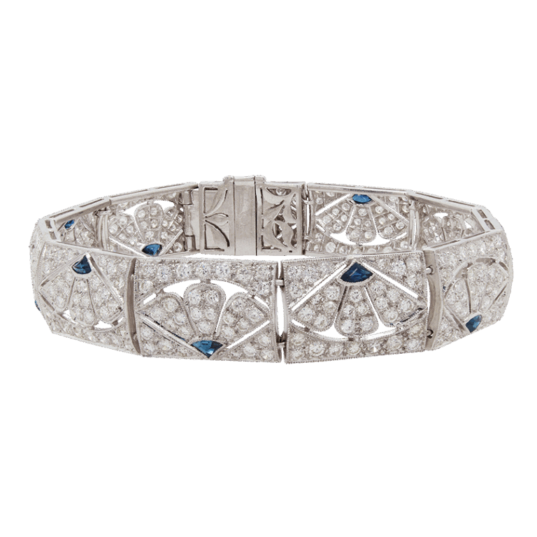 "Stunning Statement" Art Deco Diamond and Sapphire Bracelet