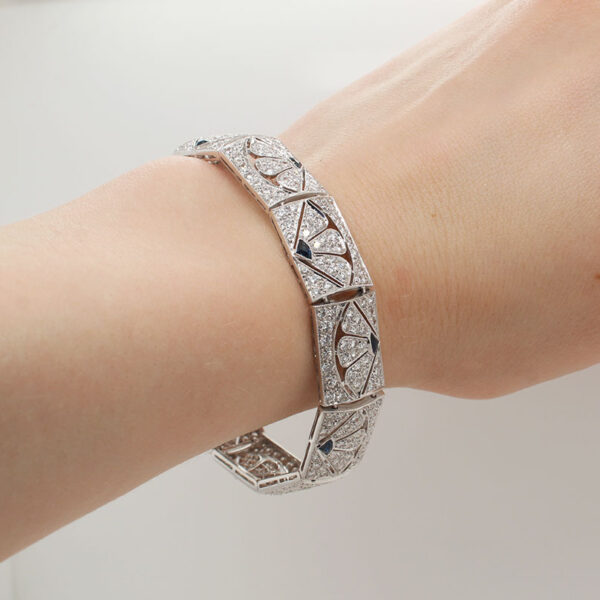 "Stunning Statement" Art Deco Diamond and Sapphire Bracelet - Image 3