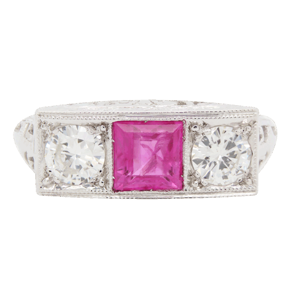 "Pop of Pink" Art Deco Sapphire Ring