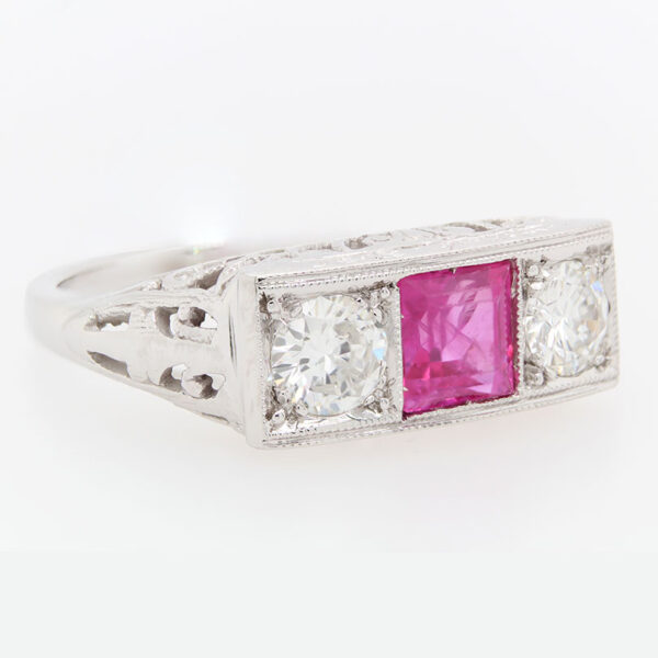 "Pop of Pink" Art Deco Sapphire Ring - Image 2