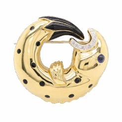 "Curious Koi" Vintage Sapphire and Diamond Pin