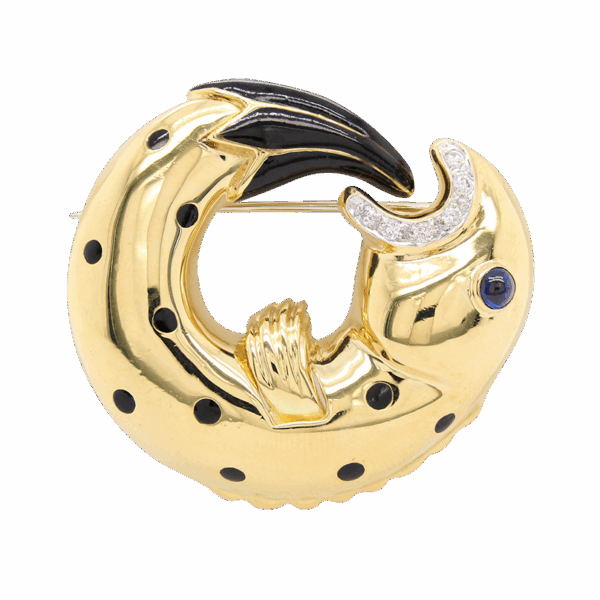 "Curious Koi" Vintage Sapphire and Diamond Pin