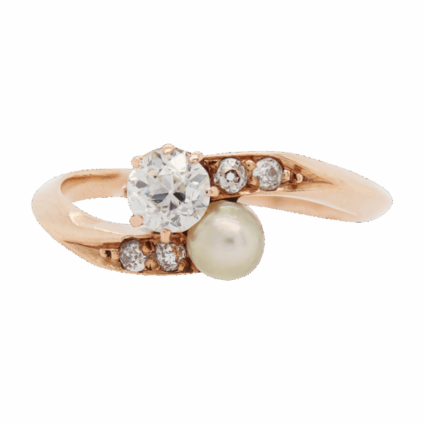 "Lustrous" Antique Pearl and Diamond Ring