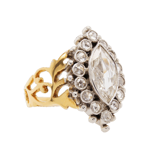 "Silver and Gold" Antique Diamond Ring