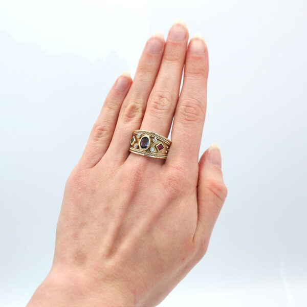"Jewels" Vintage Amethyst and Tourmaline Ring - Image 4
