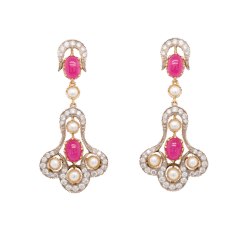 "Silver and Gold" Antique Ruby and Pearl Earrings