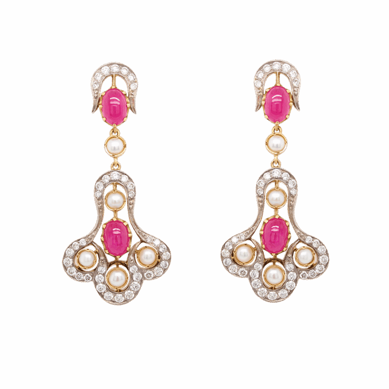"Silver and Gold" Antique Ruby and Pearl Earrings